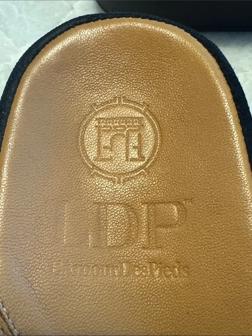 LDP black suede and leather platform slides